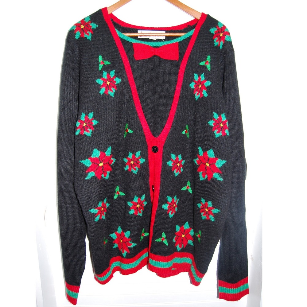 Vintage Ugly Christmas‎ Sweater Women's XL Jolly Sweaters Poinsettia Unisex Knit